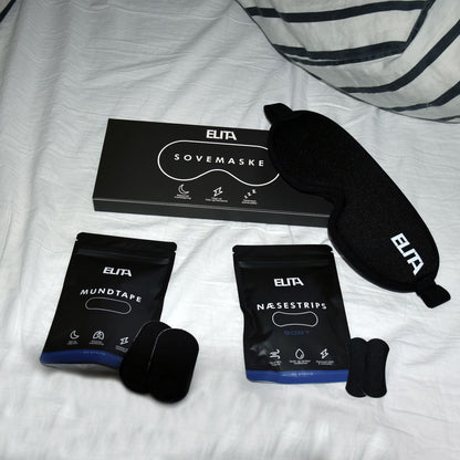 Sleep Bundle Næsestrips Nosestrips Nasal Strips Mundtape Mouth Tape 3D Sovemaske Sleeping Mask Sort