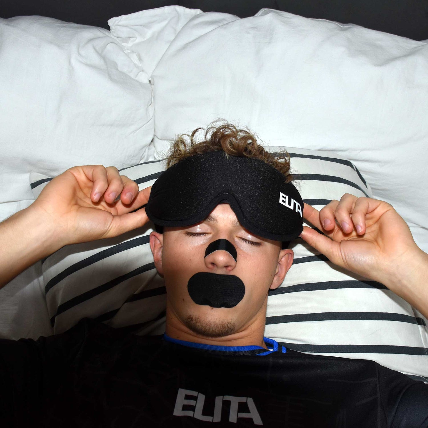 Sleep Bundle Næsestrips Nosestrips Nasal Strips Mundtape Mouth Tape 3D Sovemaske Sleeping Mask Sort